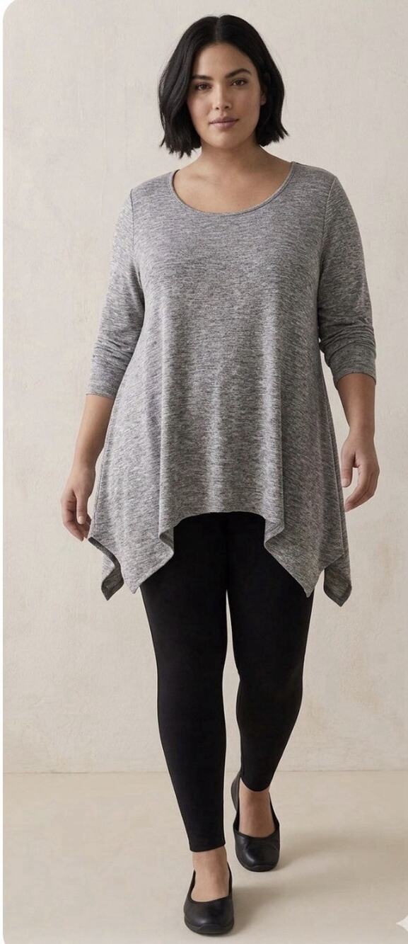 Cacique Heathered Gray Long Sleeve Sharkbite Knit Tunic Top Plus 26/28 Lagenlook